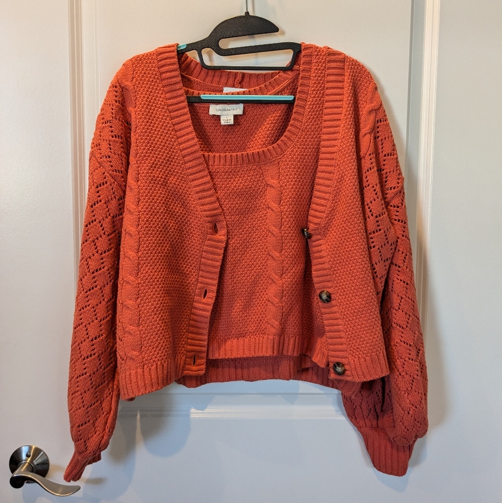 Women's Calligraphie Burnt Orange 2 Piece Sweater, Size Large
